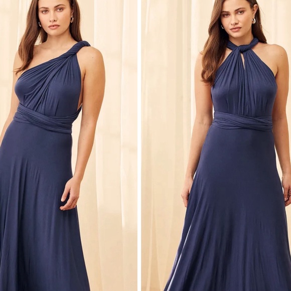 Lulus Tricks of the Trade Navy blue maxi dress patterened multi wearable - Picture 2 of 4